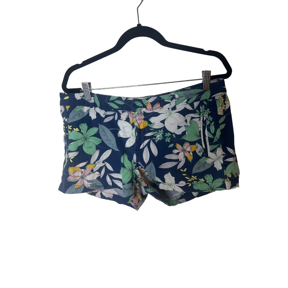 a.n.a Twill Shorts Blue Green Hawaiian Floral Print - 12